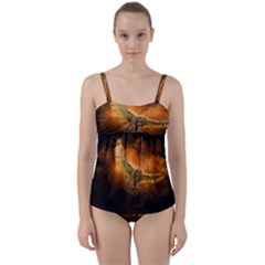 Art Creative Graphic Arts Owl Twist Front Tankini Set by Sapixe