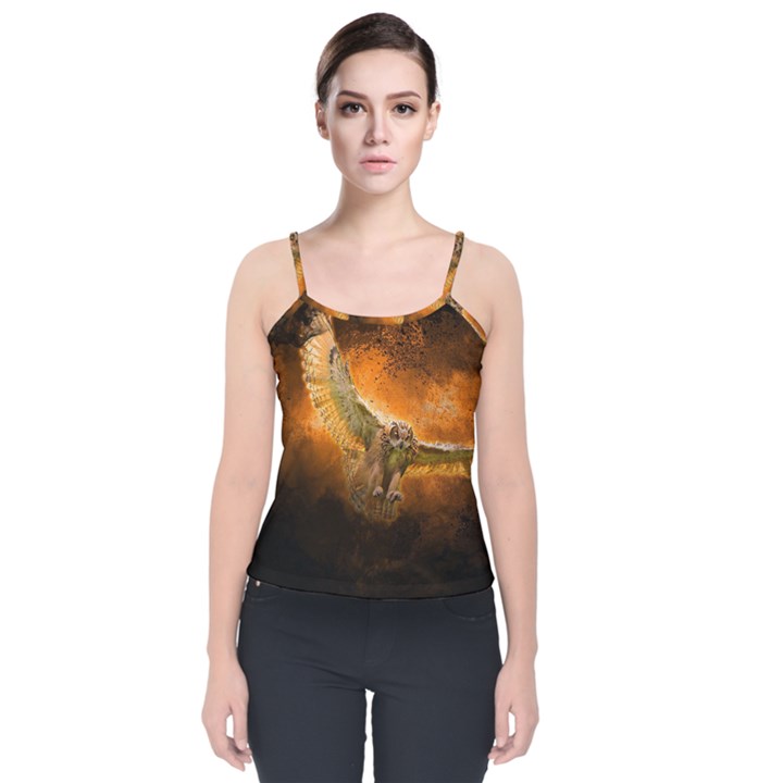 Art Creative Graphic Arts Owl Velvet Spaghetti Strap Top