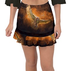 Art Creative Graphic Arts Owl Fishtail Mini Chiffon Skirt