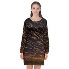 Metalworking Iron Radio Weld Metal Long Sleeve Chiffon Shift Dress 