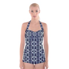 Intersecting Geometric Design Boyleg Halter Swimsuit  by dflcprints