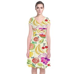 Seamless Pattern Desktop Decoration Short Sleeve Front Wrap Dress