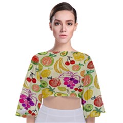 Seamless Pattern Desktop Decoration Tie Back Butterfly Sleeve Chiffon Top