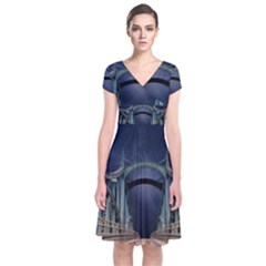 Bridge Mars Space Planet Short Sleeve Front Wrap Dress by Sapixe