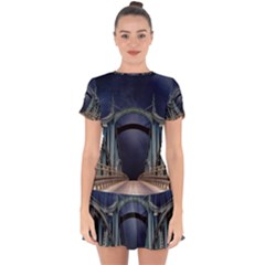 Bridge Mars Space Planet Drop Hem Mini Chiffon Dress by Sapixe