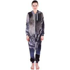 Mountains Moon Earth Space Hooded Jumpsuit (ladies)  by Sapixe