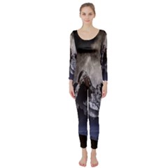 Mountains Moon Earth Space Long Sleeve Catsuit by Sapixe