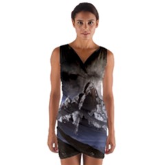 Mountains Moon Earth Space Wrap Front Bodycon Dress by Sapixe