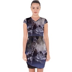 Mountains Moon Earth Space Capsleeve Drawstring Dress  by Sapixe