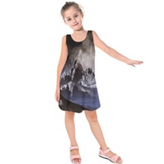 Mountains Moon Earth Space Kids  Sleeveless Dress by Sapixe