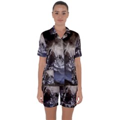 Mountains Moon Earth Space Satin Short Sleeve Pyjamas Set by Sapixe