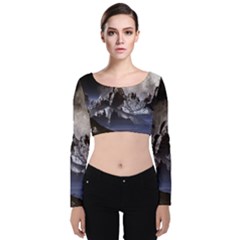 Mountains Moon Earth Space Velvet Crop Top by Sapixe