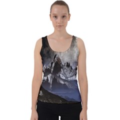 Mountains Moon Earth Space Velvet Tank Top by Sapixe