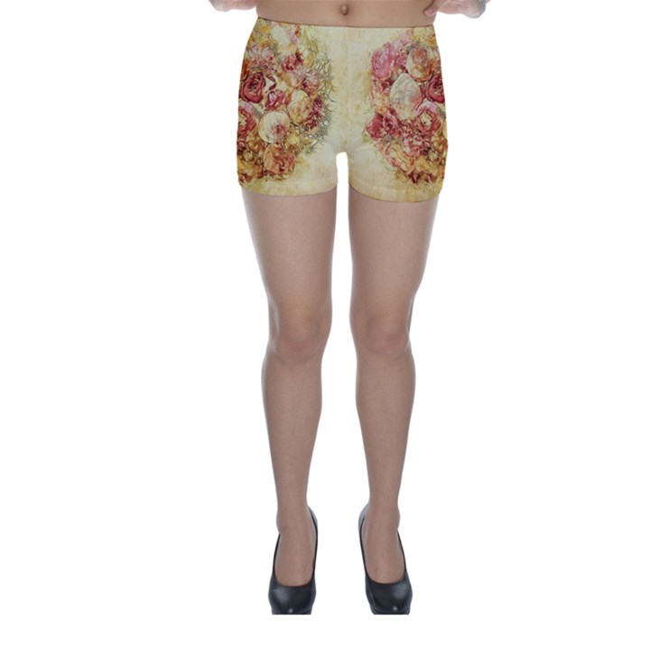 Vintage Digital Graphics Flower Skinny Shorts