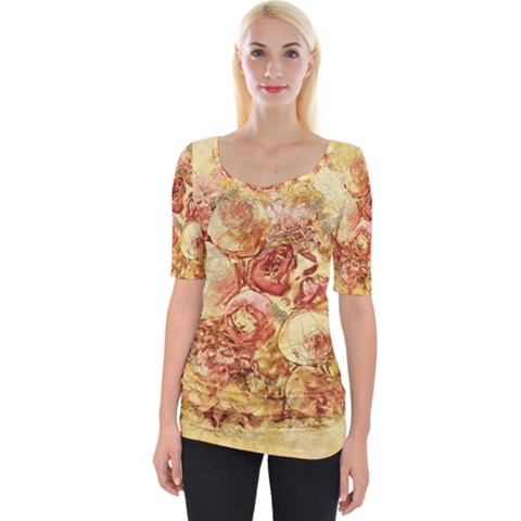 Vintage Digital Graphics Flower Wide Neckline Tee by Sapixe