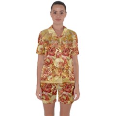 Vintage Digital Graphics Flower Satin Short Sleeve Pyjamas Set by Sapixe