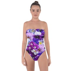 Graphic Background Pansy Easter Tie Back One Piece Swimsuit by Sapixe