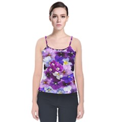 Graphic Background Pansy Easter Velvet Spaghetti Strap Top by Sapixe