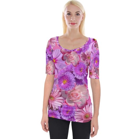 Flowers Blossom Bloom Nature Color Wide Neckline Tee by Sapixe