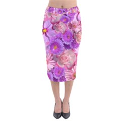 Flowers Blossom Bloom Nature Color Velvet Midi Pencil Skirt by Sapixe