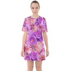 Flowers Blossom Bloom Nature Color Sixties Short Sleeve Mini Dress by Sapixe