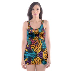 Grubby Colors Kaleidoscope Pattern Skater Dress Swimsuit by Sapixe