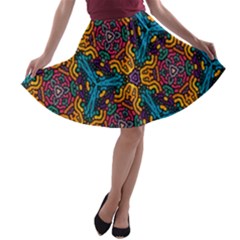 Grubby Colors Kaleidoscope Pattern A-line Skater Skirt by Sapixe