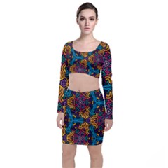 Grubby Colors Kaleidoscope Pattern Long Sleeve Crop Top & Bodycon Skirt Set by Sapixe