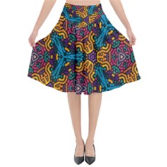 Grubby Colors Kaleidoscope Pattern Flared Midi Skirt by Sapixe