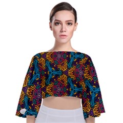 Grubby Colors Kaleidoscope Pattern Tie Back Butterfly Sleeve Chiffon Top