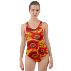 Gerbera Flowers Nature Plant Cut-out Back One Piece Swimsuit by Sapixe