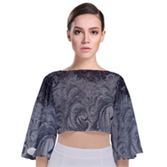 Abstract Art Decoration Design Tie Back Butterfly Sleeve Chiffon Top