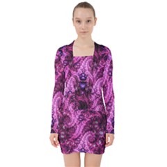 Fractal Art Digital Art V-neck Bodycon Long Sleeve Dress by Sapixe