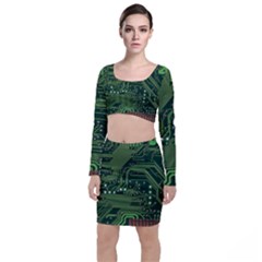 Board Computer Chip Data Processing Long Sleeve Crop Top & Bodycon Skirt Set by Sapixe