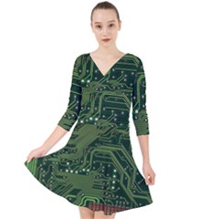 Board Computer Chip Data Processing Quarter Sleeve Front Wrap Dress by Sapixe