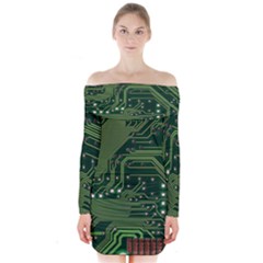 Board Computer Chip Data Processing Long Sleeve Off Shoulder Dress by Sapixe