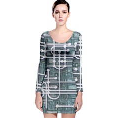 Board Circuit Control Center Long Sleeve Velvet Bodycon Dress by Sapixe