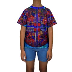 Board Interfaces Digital Global Kids  Short Sleeve Swimwear by Sapixe