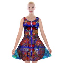 Board Interfaces Digital Global Velvet Skater Dresses by Sapixe