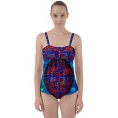 Board Interfaces Digital Global Twist Front Tankini Set by Sapixe