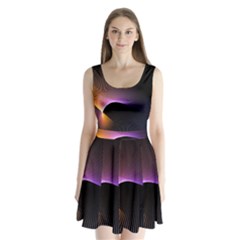 Star Graphic Rays Movement Pattern Split Back Mini Dress 