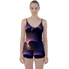 Star Graphic Rays Movement Pattern Tie Front Two Piece Tankini