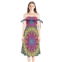 Background Fractals Surreal Design Shoulder Tie Bardot Midi Dress by Sapixe