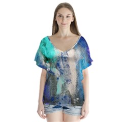 Blue Sensations V-neck Flutter Sleeve Top by Art2City