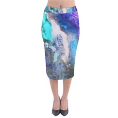 Blue Sensations Velvet Midi Pencil Skirt by Art2City