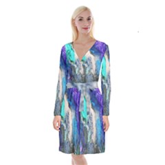 Blue Sensations Long Sleeve Velvet Front Wrap Dress by Art2City