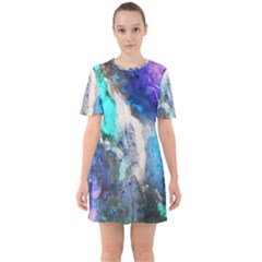 Blue Sensations Sixties Short Sleeve Mini Dress by Art2City