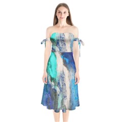 Blue Sensations Shoulder Tie Bardot Midi Dress by Art2City