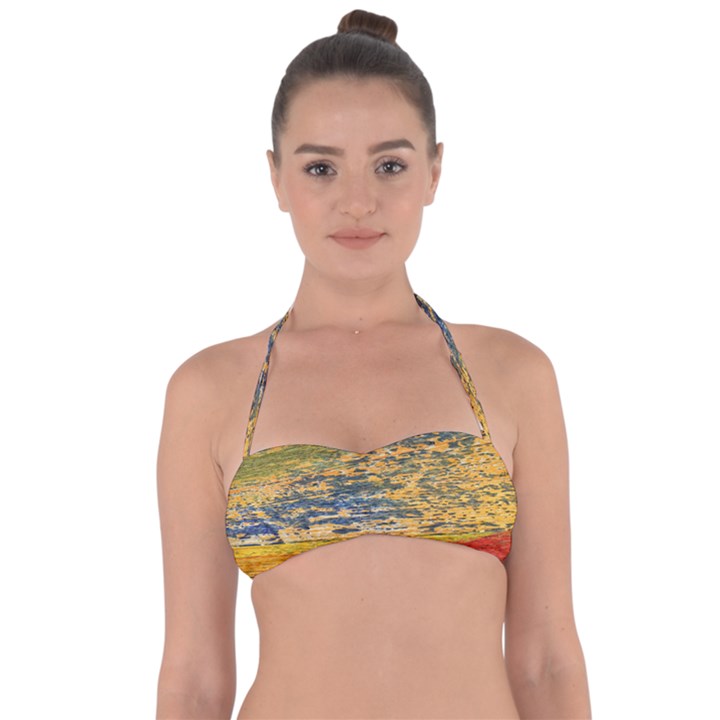 The Framework Drawing Color Texture Halter Bandeau Bikini Top