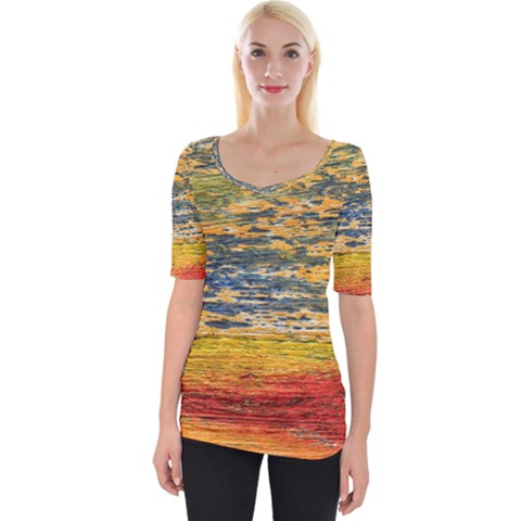 The Framework Drawing Color Texture Wide Neckline Tee by Sapixe